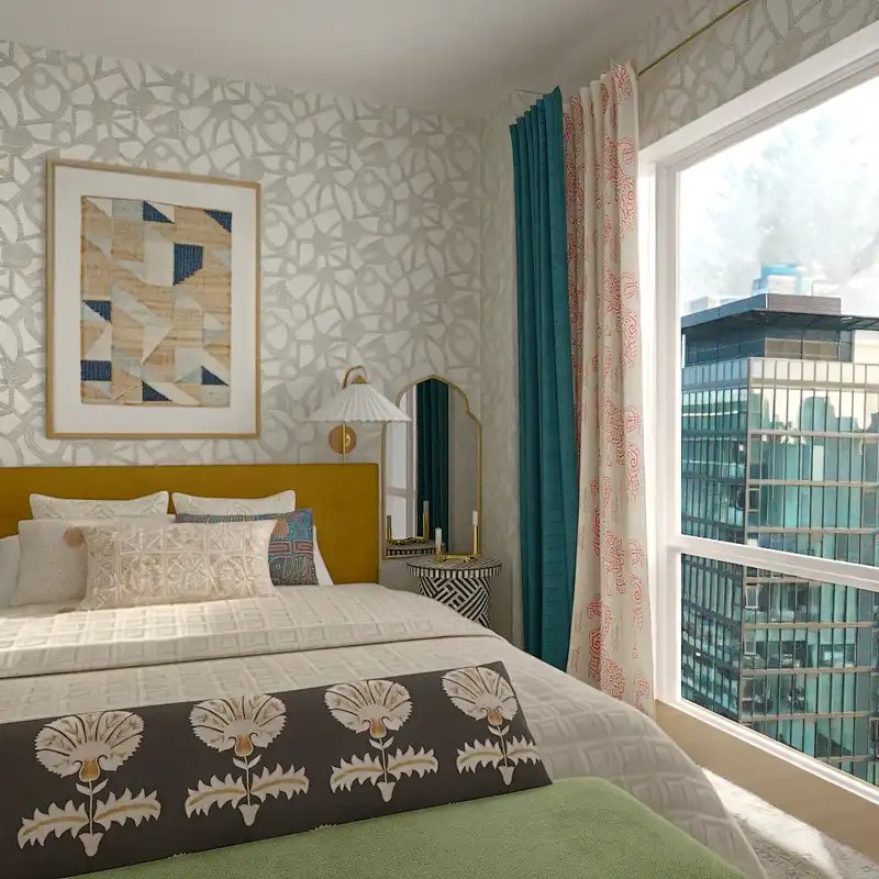 Bohemian, Global, Midcentury Modern, Warm Transitional Bedroom Design by Havenly Interior Designer Andrew